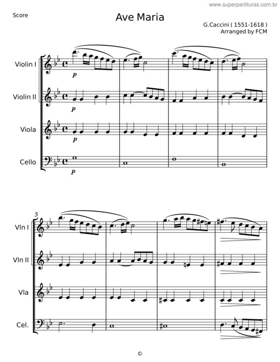 Partitura da música Ave Maria [2Vn&Pf] – Caccini G. – Vavilov V. v.2